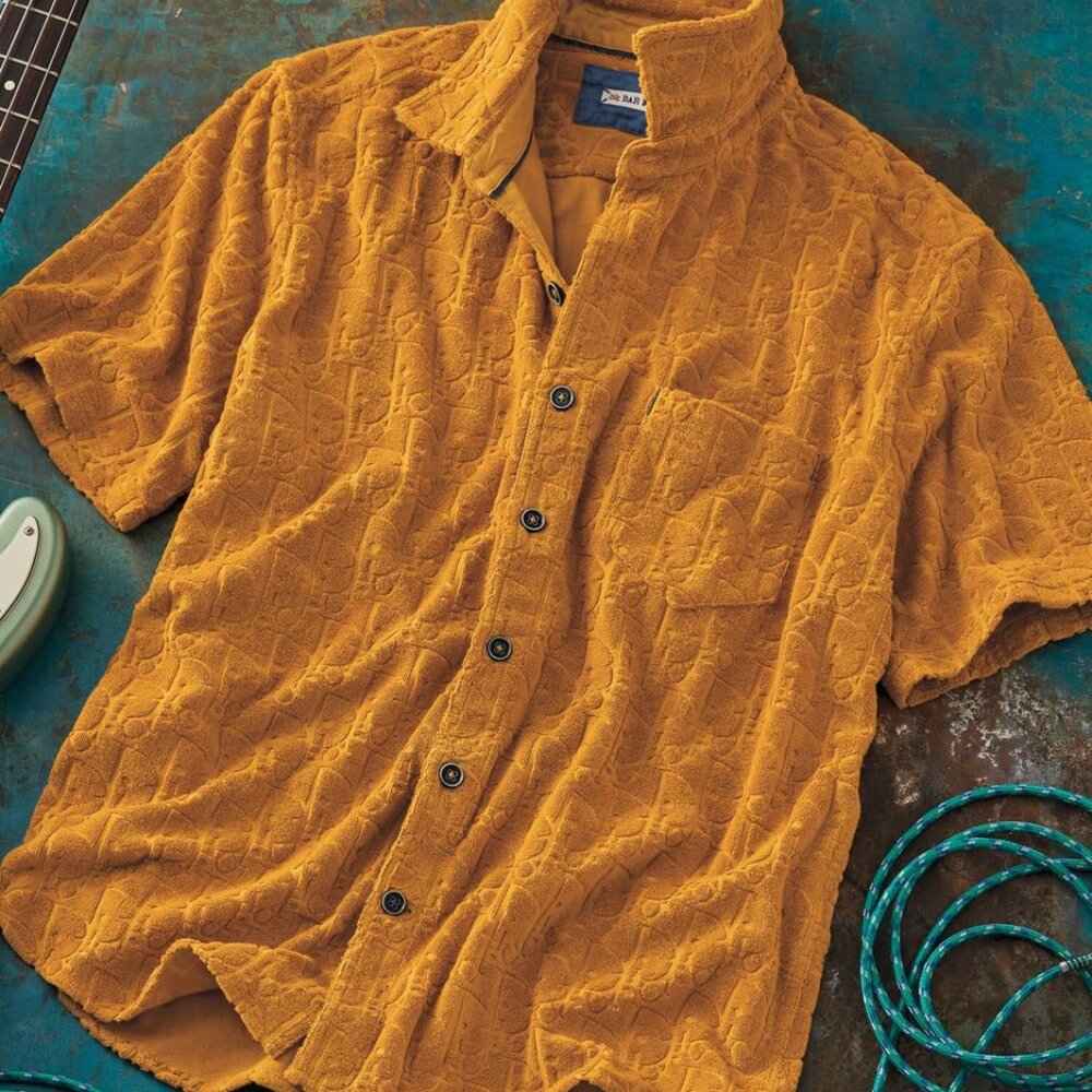 32 BAR BLUES Gold Fever Terry Button-Front Knit Shirt – style 644486 – Large